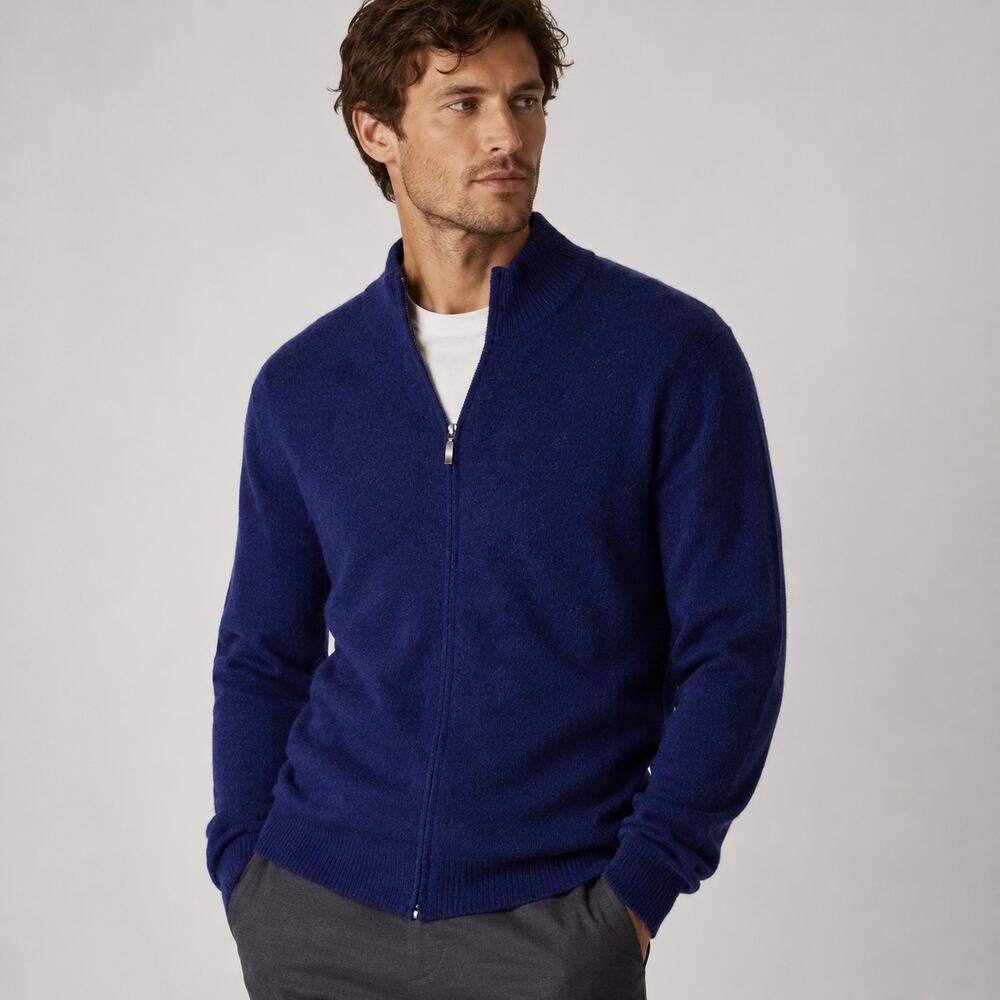 Cashmere Club Room Full Zip Sweater Navy Mock Neck Men's L - Picture 2 of 6